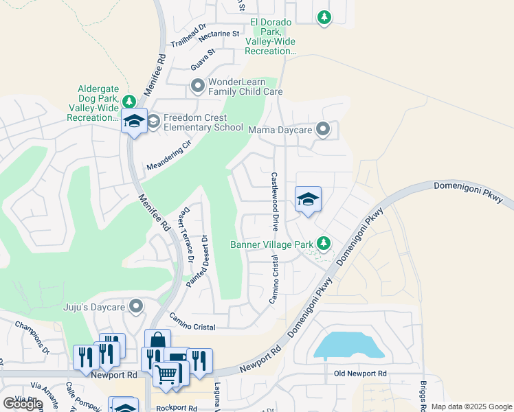 map of restaurants, bars, coffee shops, grocery stores, and more near 29443 Grande Vista Avenue in Menifee