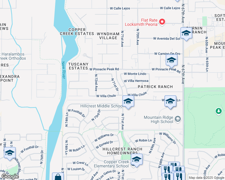 map of restaurants, bars, coffee shops, grocery stores, and more near 7134 West Planada Lane in Glendale