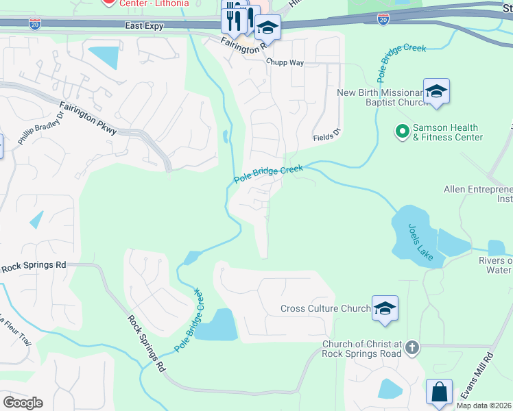 map of restaurants, bars, coffee shops, grocery stores, and more near 5898 Par 3 Way in Stonecrest