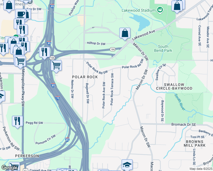 map of restaurants, bars, coffee shops, grocery stores, and more near 2224 Polar Rock Avenue Southwest in Atlanta