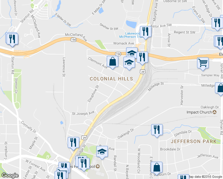 map of restaurants, bars, coffee shops, grocery stores, and more near 2243 Newnan Street in Atlanta