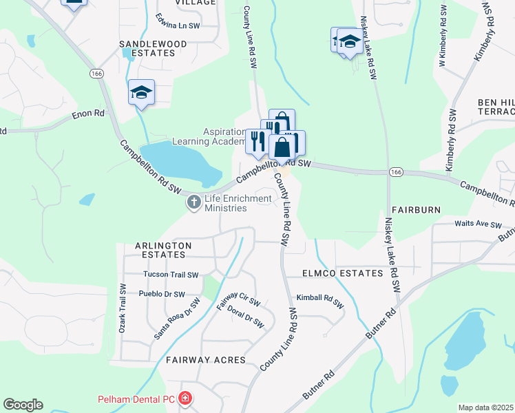 map of restaurants, bars, coffee shops, grocery stores, and more near 4287 Notting Hill Drive Southwest in Atlanta