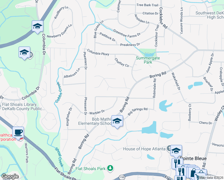 map of restaurants, bars, coffee shops, grocery stores, and more near 2990 Boring Ridge Dr in Decatur