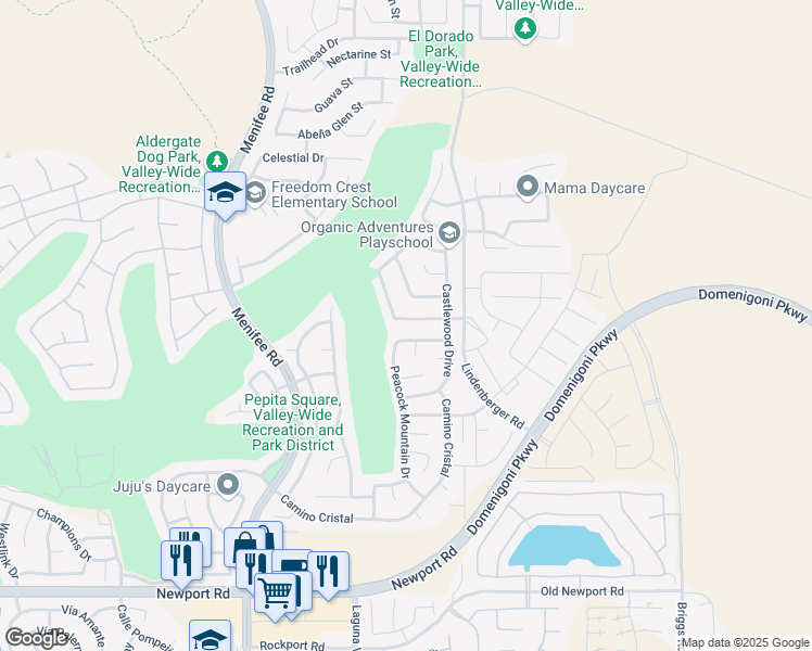 map of restaurants, bars, coffee shops, grocery stores, and more near 29411 Grand Vista Avenue in Menifee