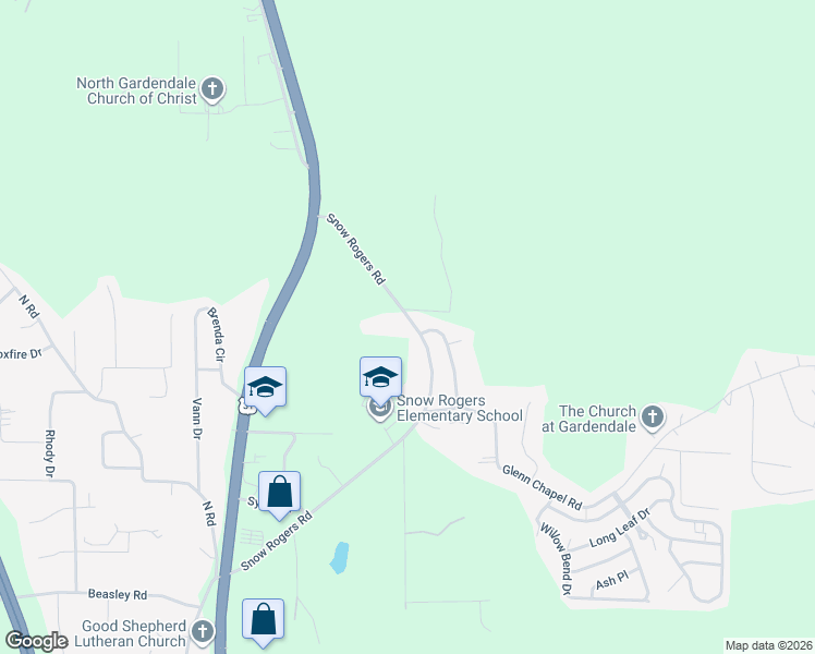 map of restaurants, bars, coffee shops, grocery stores, and more near 2735 Snow Rogers Road in Gardendale