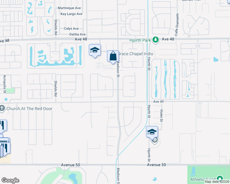 map of restaurants, bars, coffee shops, grocery stores, and more near 48846 Stillwater Street in Indio