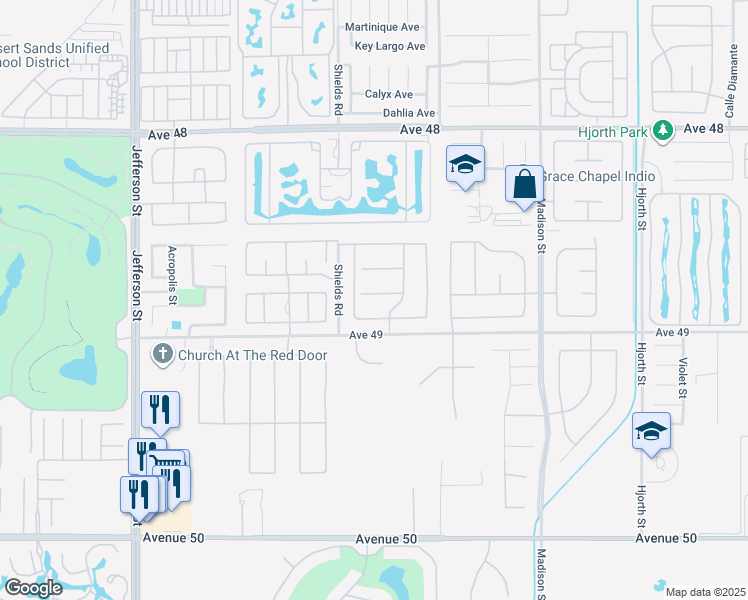 map of restaurants, bars, coffee shops, grocery stores, and more near 80591 Tangelo Court in Indio