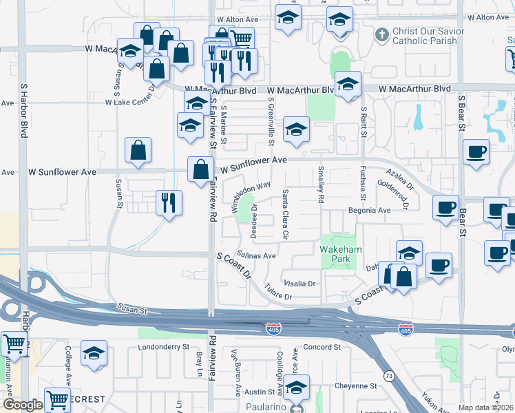 map of restaurants, bars, coffee shops, grocery stores, and more near 1119 San Jose in Costa Mesa