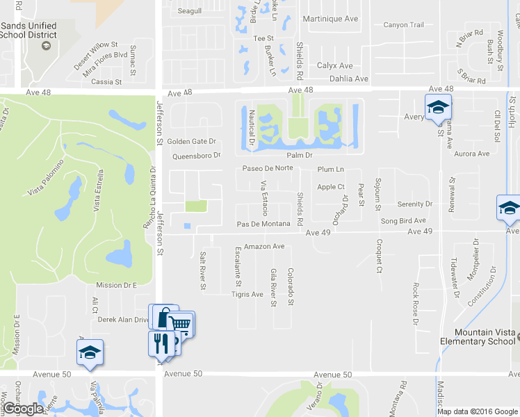 map of restaurants, bars, coffee shops, grocery stores, and more near 80405 Paseo De Tiempo in Indio