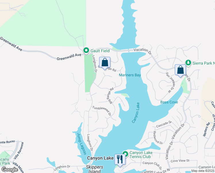 map of restaurants, bars, coffee shops, grocery stores, and more near 22210 Hoofbeat Way in Canyon Lake
