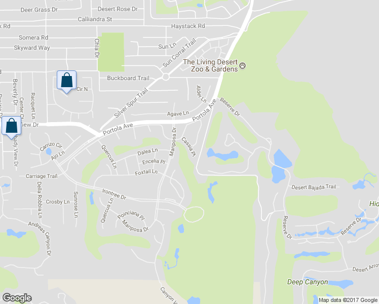 map of restaurants, bars, coffee shops, grocery stores, and more near 48849 Cassia Place in Palm Desert