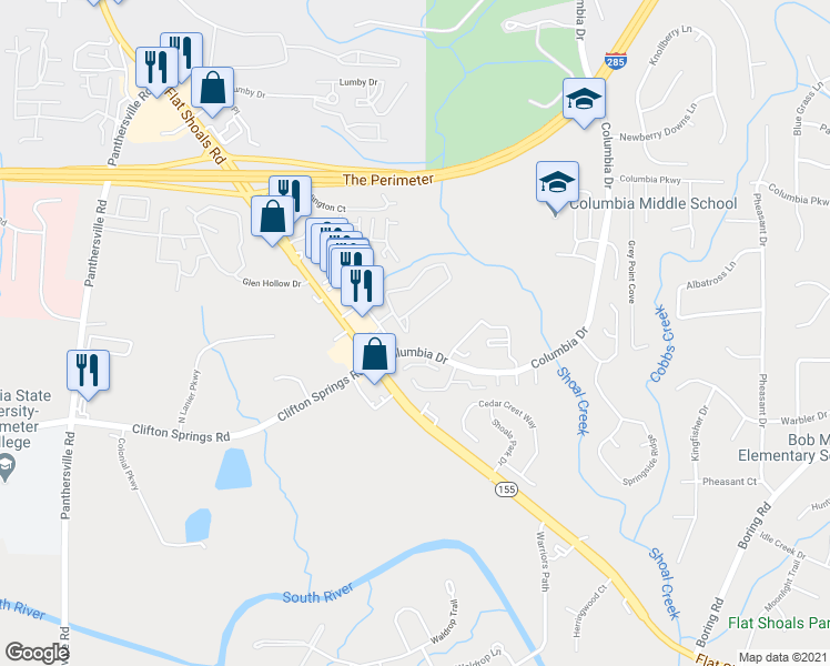 map of restaurants, bars, coffee shops, grocery stores, and more near 2962 Vining Ridge Lane in Decatur