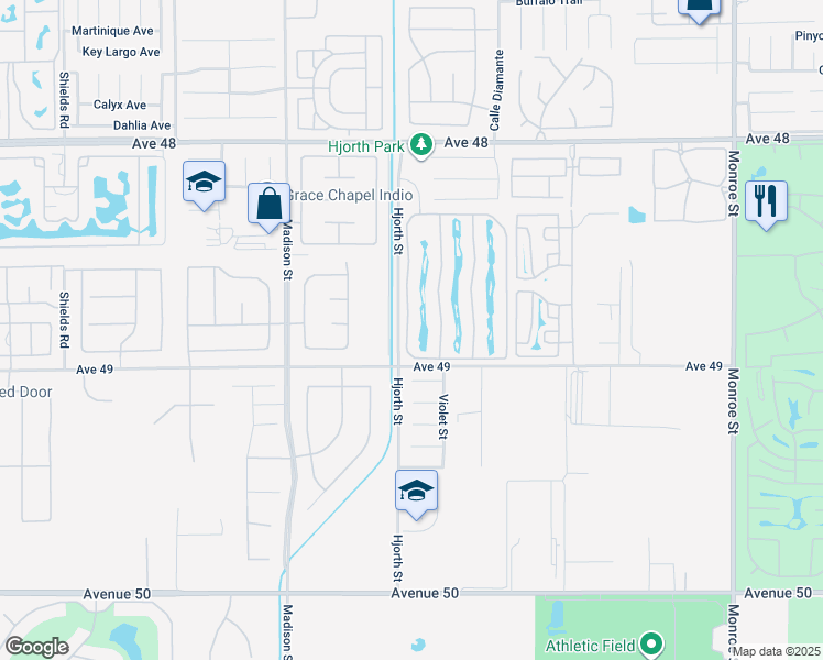 map of restaurants, bars, coffee shops, grocery stores, and more near 48170 Hjorth Street in Indio