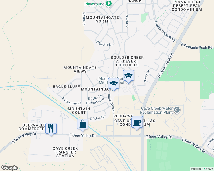 map of restaurants, bars, coffee shops, grocery stores, and more near 22827 North 21st Way in Phoenix