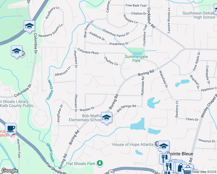 map of restaurants, bars, coffee shops, grocery stores, and more near 3001 Boring Ridge Drive in Decatur