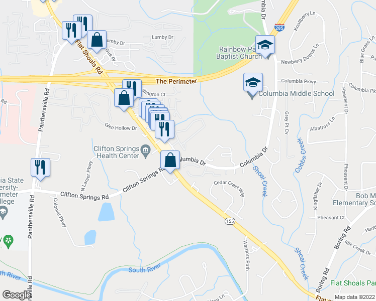 map of restaurants, bars, coffee shops, grocery stores, and more near 2962 Vining Ridge Lane in Decatur