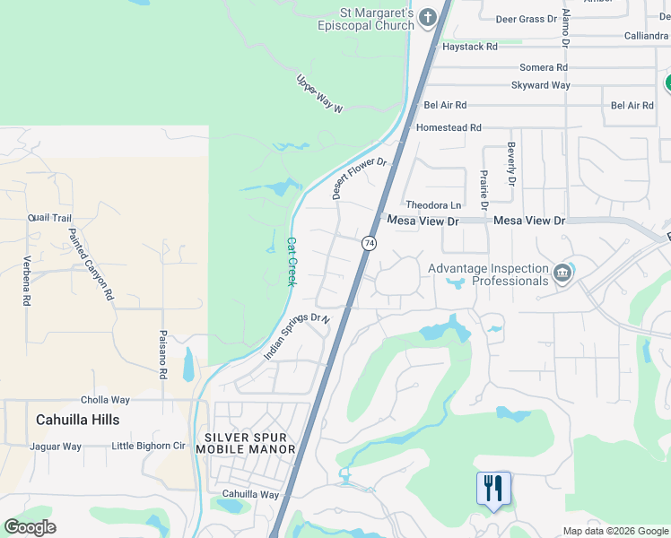 map of restaurants, bars, coffee shops, grocery stores, and more near 48756 Desert Flower Drive in Palm Desert
