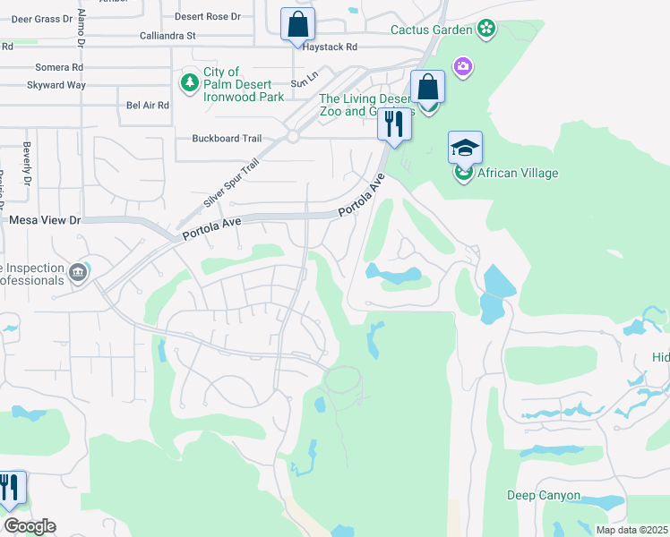 map of restaurants, bars, coffee shops, grocery stores, and more near 48849 Cassia Place in Palm Desert