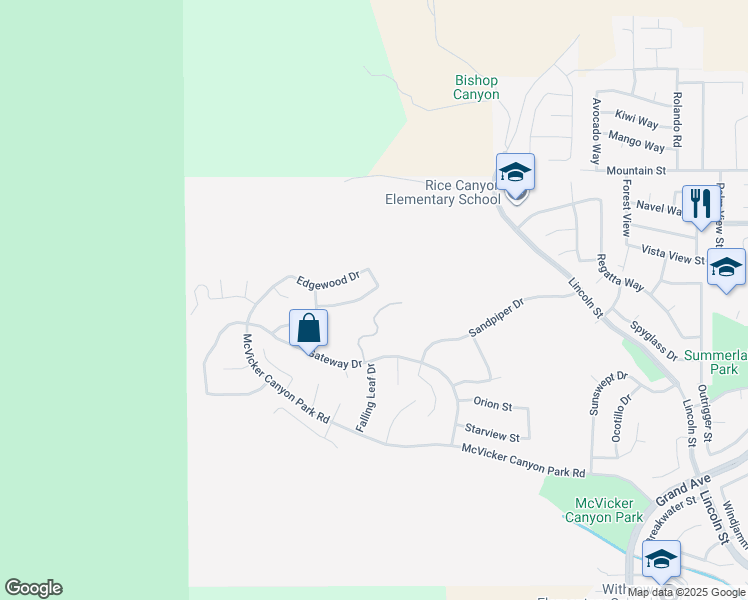 map of restaurants, bars, coffee shops, grocery stores, and more near 29258 Woodbridge Street in Lake Elsinore