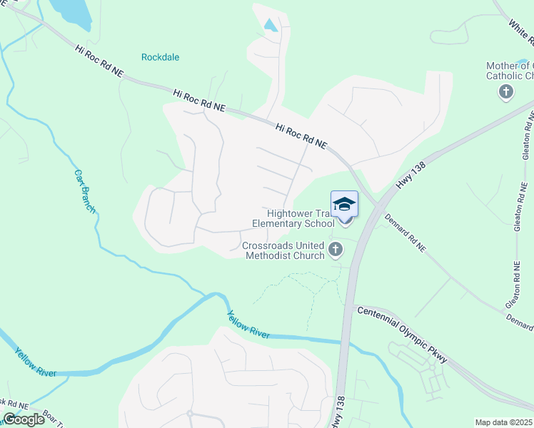 map of restaurants, bars, coffee shops, grocery stores, and more near 2607 Sumpter Trail in Conyers