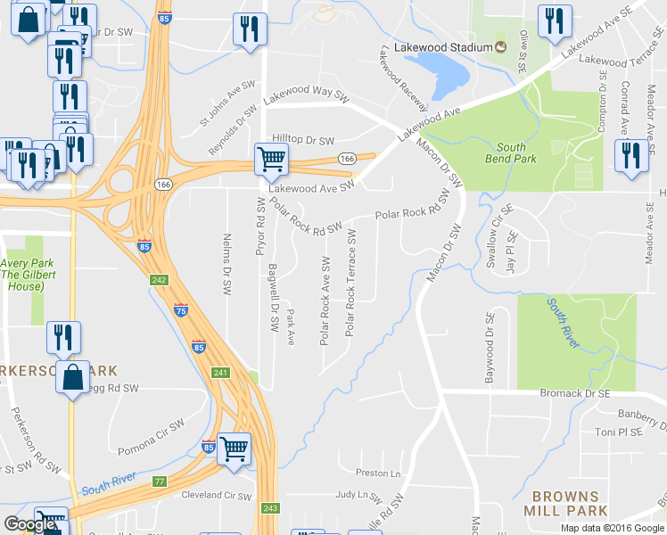 map of restaurants, bars, coffee shops, grocery stores, and more near 2216 Polar Rock Avenue Southwest in Atlanta