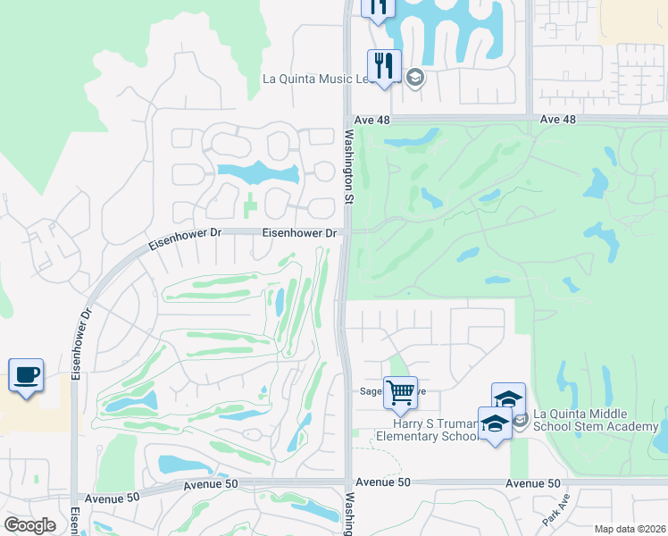 map of restaurants, bars, coffee shops, grocery stores, and more near 48905 Washington Street in La Quinta