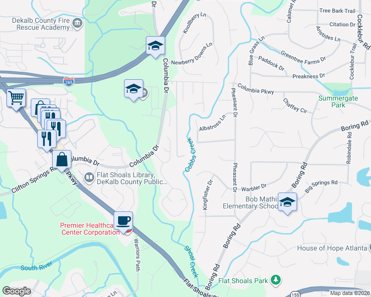 map of restaurants, bars, coffee shops, grocery stores, and more near 3401 Grey Point Cove in Decatur