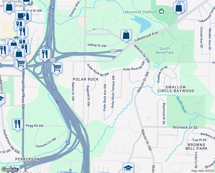 map of restaurants, bars, coffee shops, grocery stores, and more near 2216 Polar Rock Avenue Southwest in Atlanta