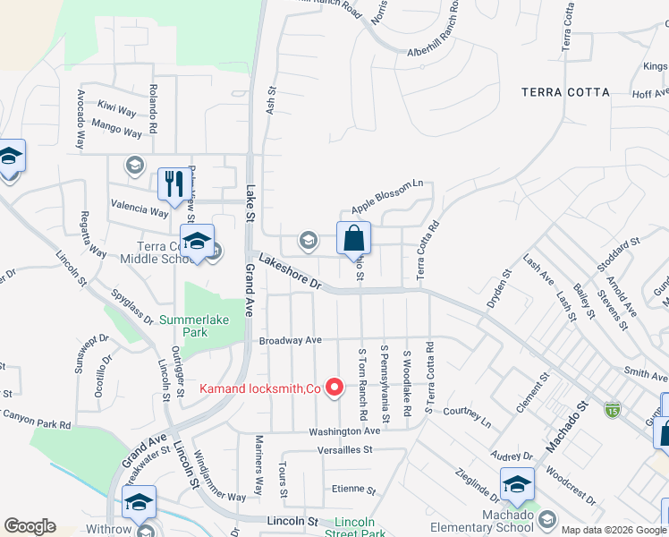map of restaurants, bars, coffee shops, grocery stores, and more near 224 Northshore Drive in Lake Elsinore