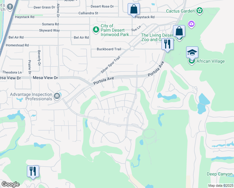 map of restaurants, bars, coffee shops, grocery stores, and more near 73359 Oriole Court in Palm Desert