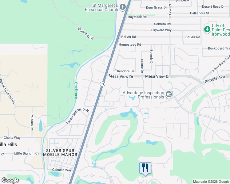 map of restaurants, bars, coffee shops, grocery stores, and more near 72487 Rolling Knoll Drive in Palm Desert