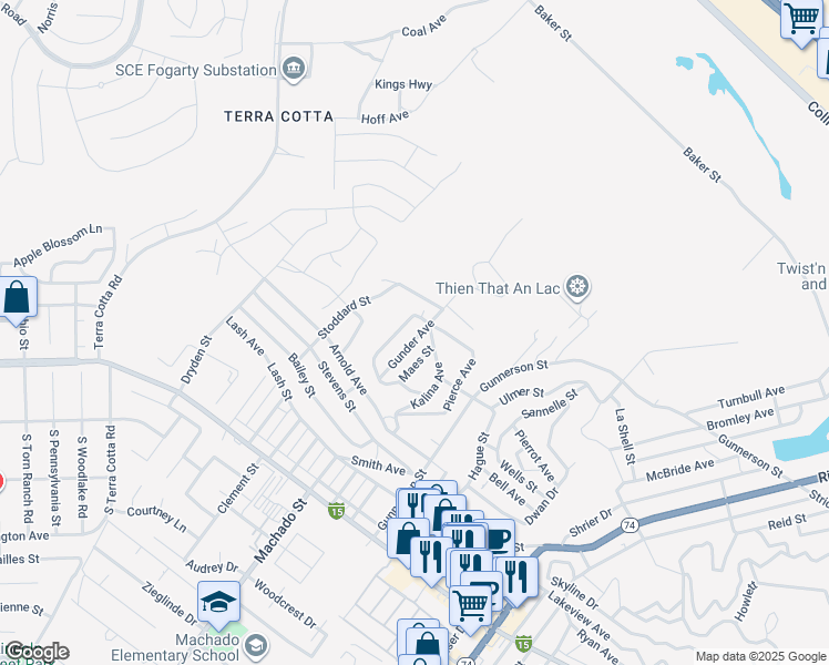 map of restaurants, bars, coffee shops, grocery stores, and more near 29315 Gunder Avenue in Lake Elsinore