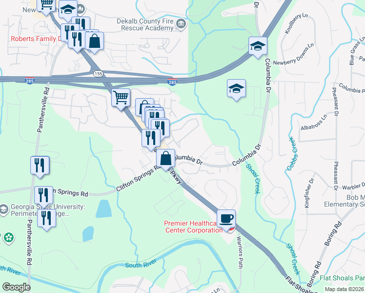 map of restaurants, bars, coffee shops, grocery stores, and more near 2727 Vining Ridge Terrace in Decatur