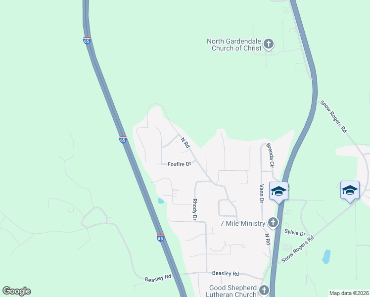 map of restaurants, bars, coffee shops, grocery stores, and more near 2817 North Road in Gardendale