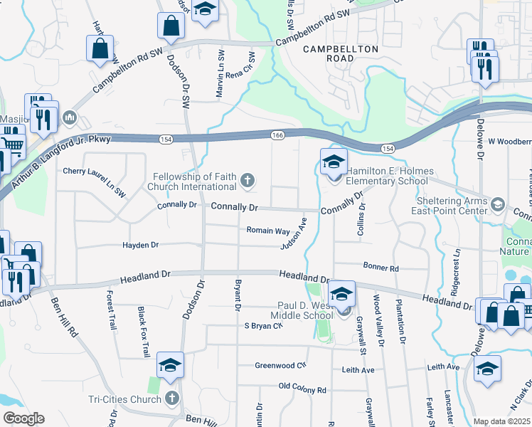 map of restaurants, bars, coffee shops, grocery stores, and more near 2508 Connally Drive in Atlanta