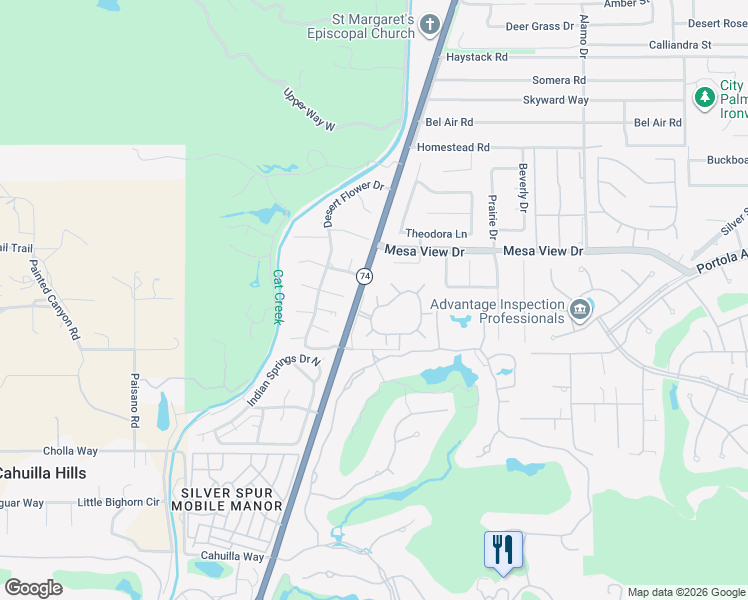 map of restaurants, bars, coffee shops, grocery stores, and more near 48747 Sageflower Lane in Palm Desert