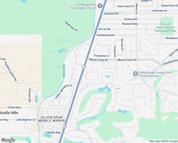 map of restaurants, bars, coffee shops, grocery stores, and more near 48736 Sageflower Lane in Palm Desert