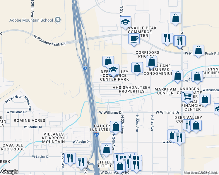 map of restaurants, bars, coffee shops, grocery stores, and more near 22701 North Black Canyon Highway in Phoenix