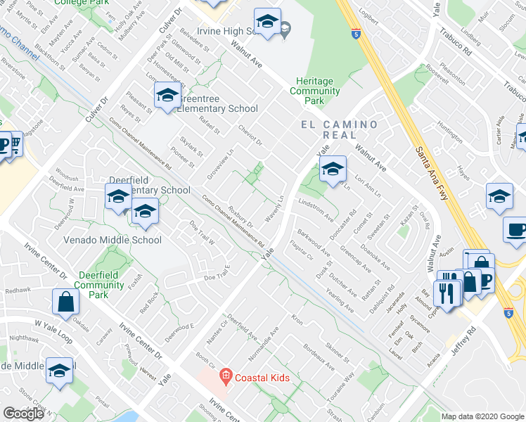 map of restaurants, bars, coffee shops, grocery stores, and more near 14861 Burnham Circle in Irvine