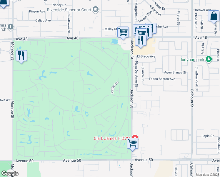 map of restaurants, bars, coffee shops, grocery stores, and more near 48710 Hepburn Drive in Indio
