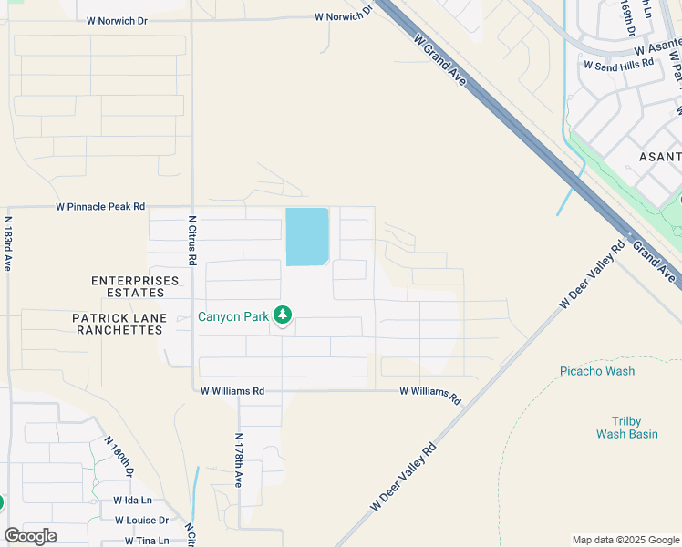 map of restaurants, bars, coffee shops, grocery stores, and more near 17581 West Villa Chula Lane in Surprise