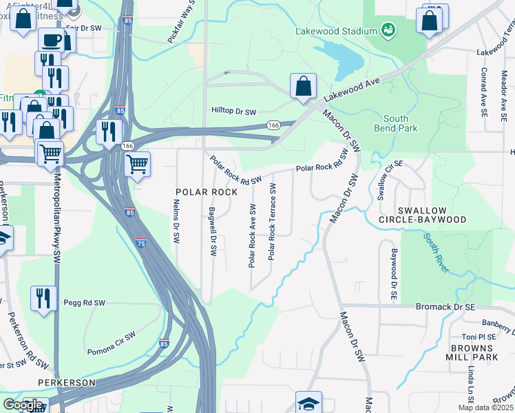 map of restaurants, bars, coffee shops, grocery stores, and more near 2210 Polar Rock Avenue Southwest in Atlanta