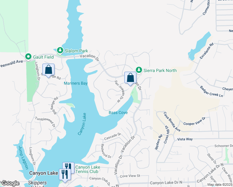map of restaurants, bars, coffee shops, grocery stores, and more near 22772 Inspiration Point in Canyon Lake