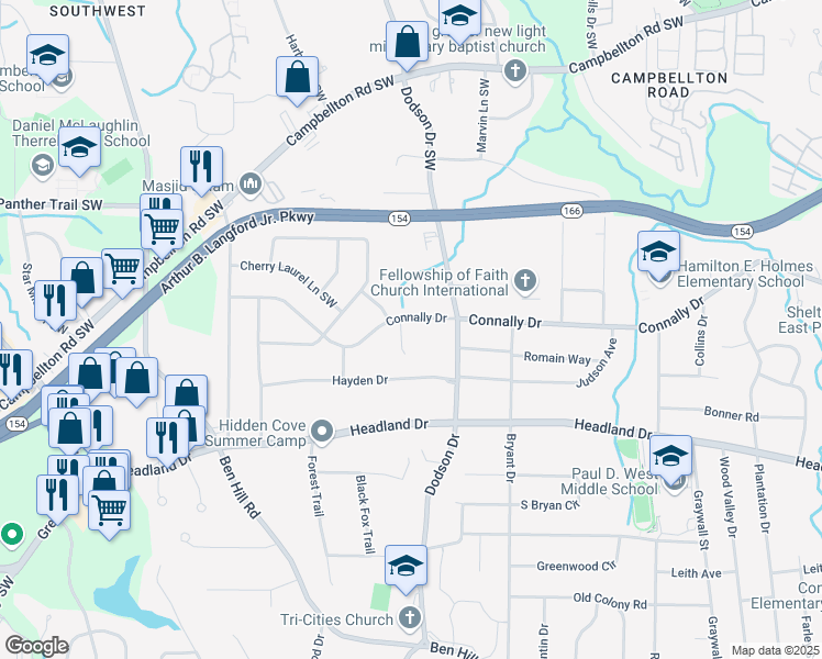 map of restaurants, bars, coffee shops, grocery stores, and more near 2666 Connally Drive in Atlanta