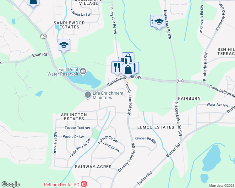 map of restaurants, bars, coffee shops, grocery stores, and more near 4255 Notting Hill Drive Southwest in Atlanta