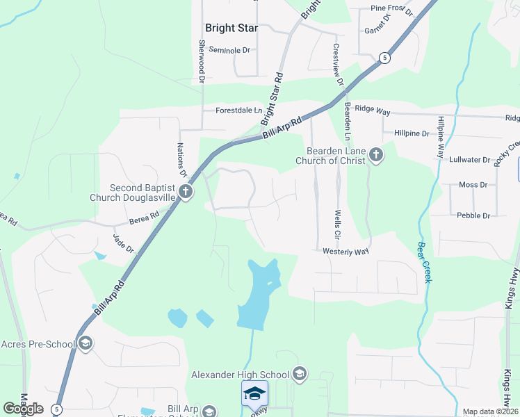 map of restaurants, bars, coffee shops, grocery stores, and more near 6625 Pine Knotch Drive in Douglasville