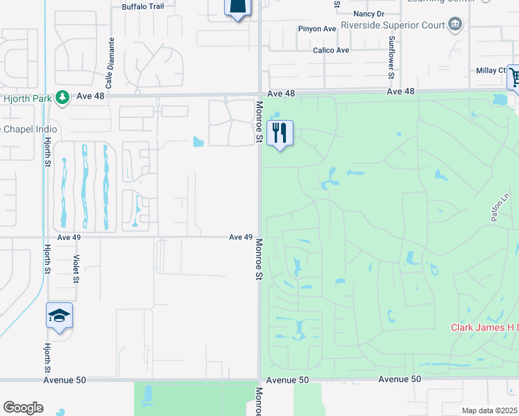 map of restaurants, bars, coffee shops, grocery stores, and more near 48-84 Monroe Street in Indio