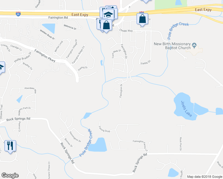map of restaurants, bars, coffee shops, grocery stores, and more near 5898 Par 3 Way in Stonecrest