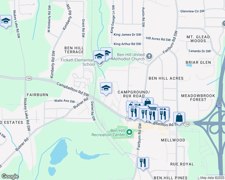 map of restaurants, bars, coffee shops, grocery stores, and more near 3909 Campbellton Road Southwest in Atlanta