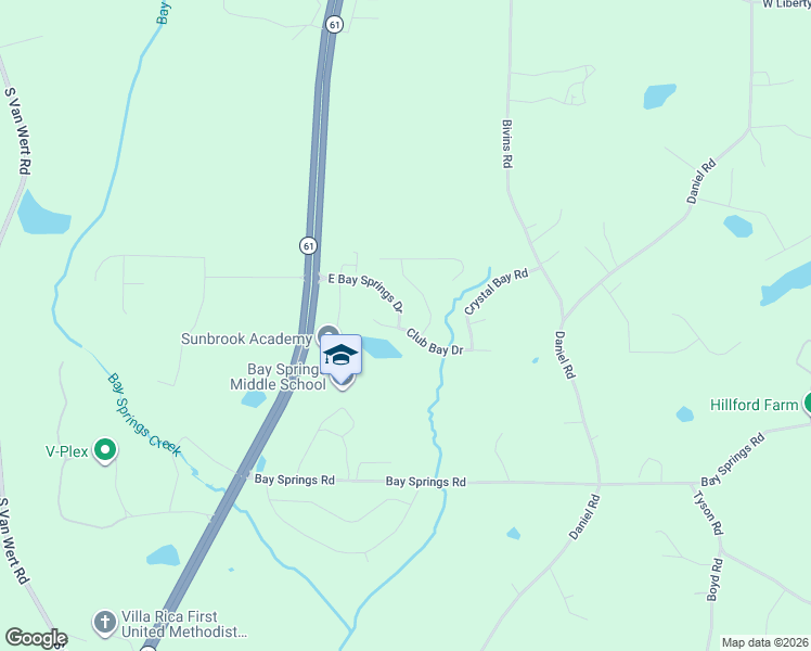 map of restaurants, bars, coffee shops, grocery stores, and more near 1032 East Bay Springs Drive in Villa Rica